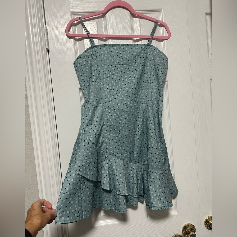 Green Ditsy Daisy Spaghetti Strap Mini Dress Size Large